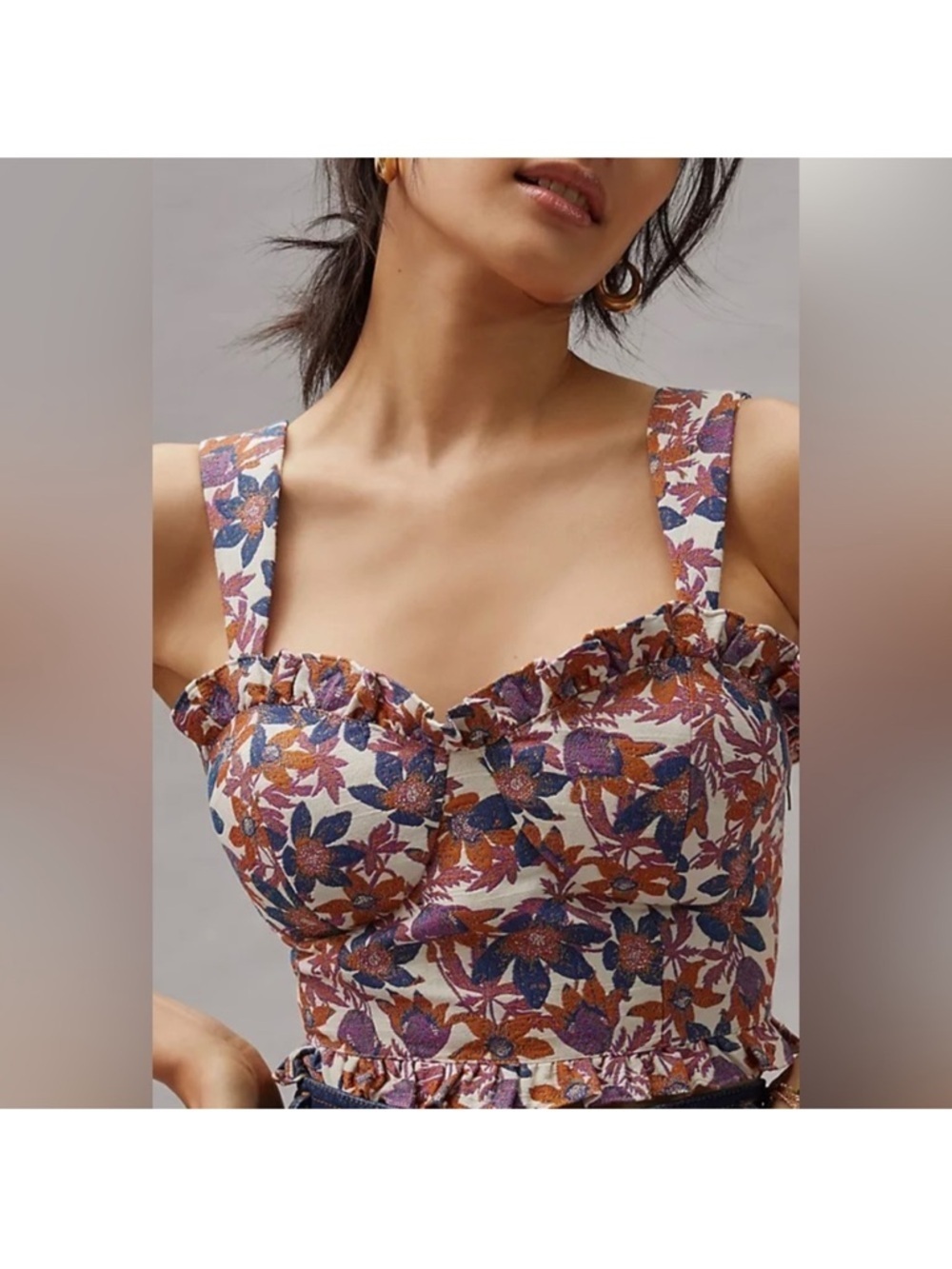 Sachin & Babi Sweetheart Jacquard Crop Top Ruffles side zip floral boho M